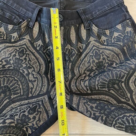 7 For All Mankind‎ 29 Black and Gold Brocade Skinny Leg Jeans Festive Boho Artsy - Picture 6 of 11